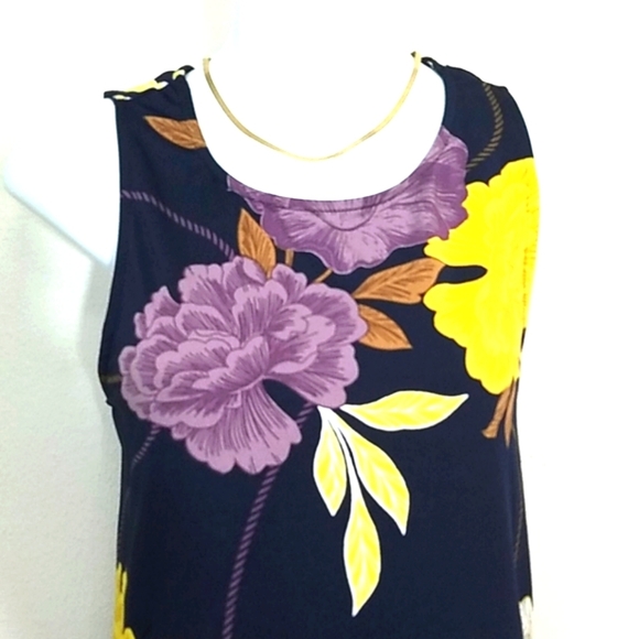 Tank Top Tunic Dark floral print stretch mini Sundress Round Neck Sleeveless - Picture 4 of 6